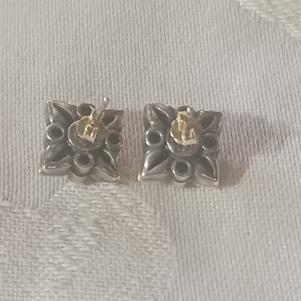LAGOS Arcadian Onyx and Diamond Flower Stud Earrings, SS & 18k - Picture 6 of 13